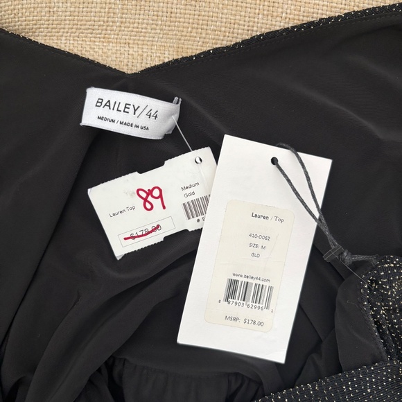 NWT BAILEY/44 Lauren Hutton Gold Sparkle Wrap Top - Picture 5 of 6